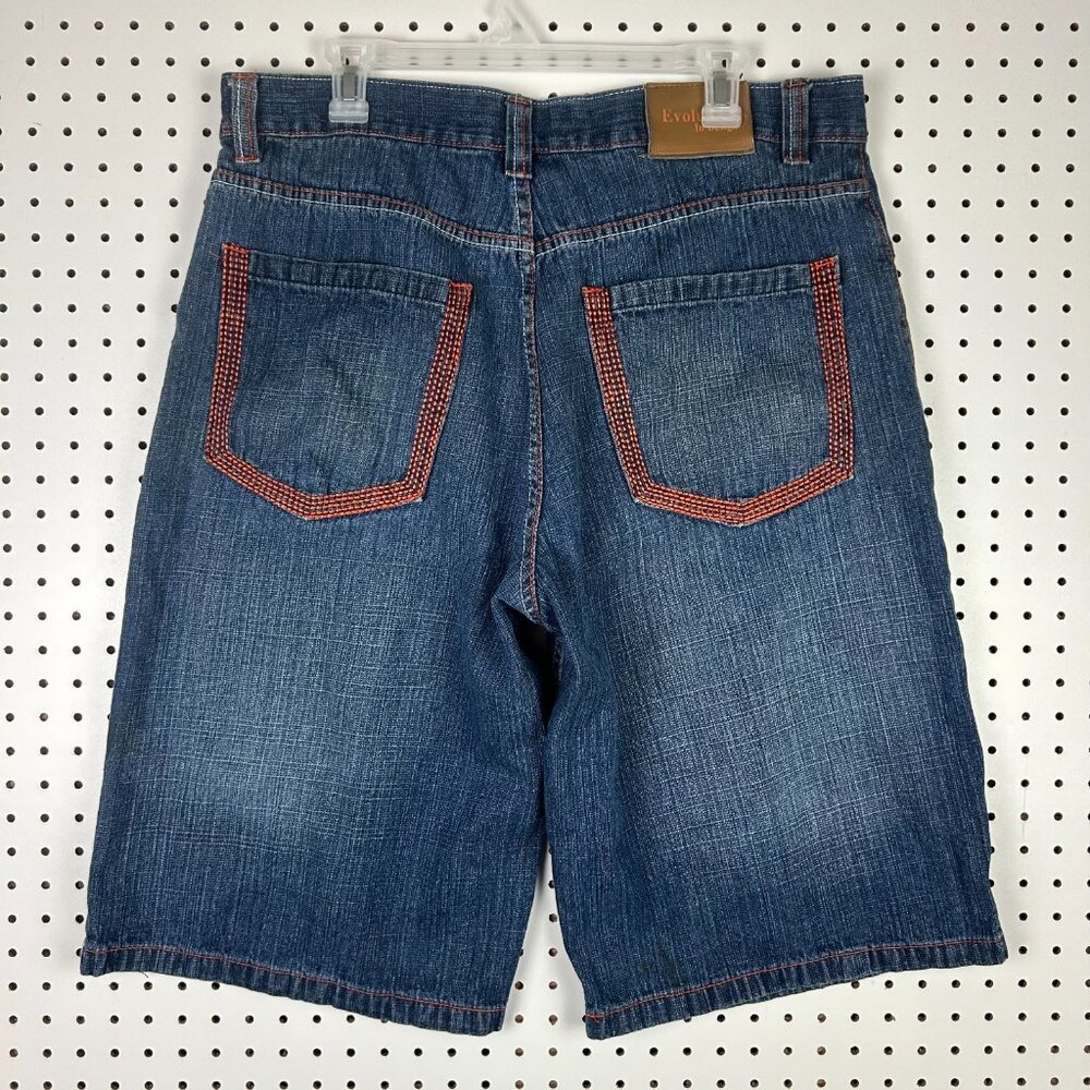 Evolution in Design Y2K Jorts Size 36 Embroidered‎ Denim Skater Grunge Punk Blue